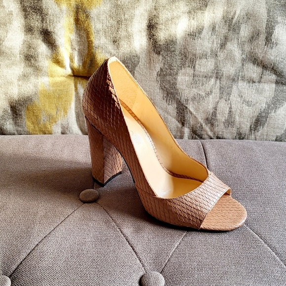 Talbots Leather Faux Snakeskin Embossed Ombre Peep Toe Block Heel Size 7B - Picture 15 of 15